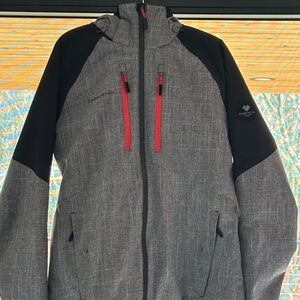 Obermeyer Men's Gray and Black Ski Jacket with Red Accents